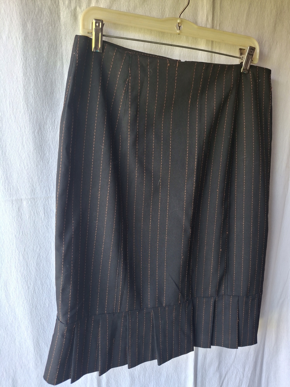 Alfani Black Pencil Skirt with Orange Pinstripes and Pleated Hem